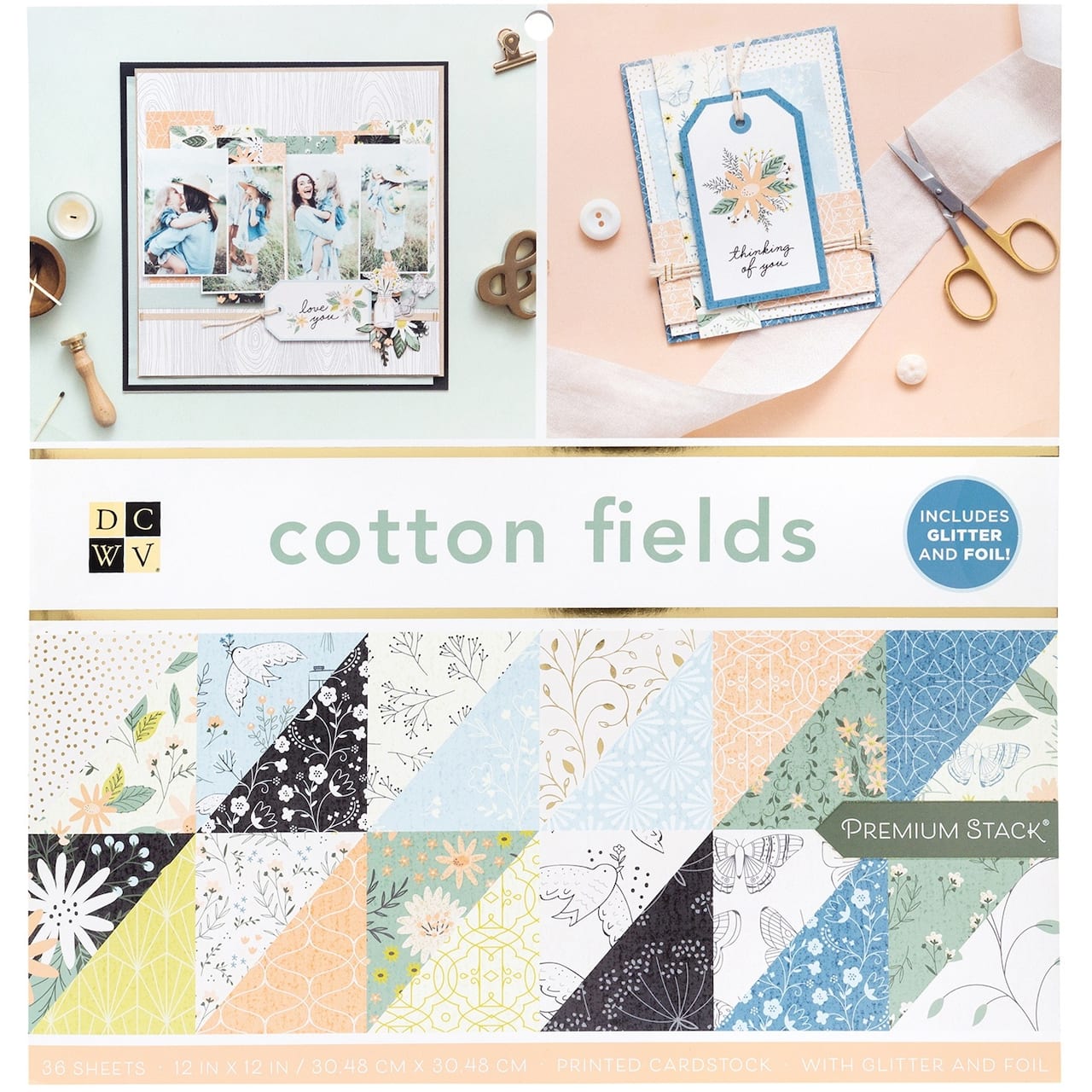 DCWV® Cotton Fields 12" x 12" Double-Sided Cardstock, 36 Sheets